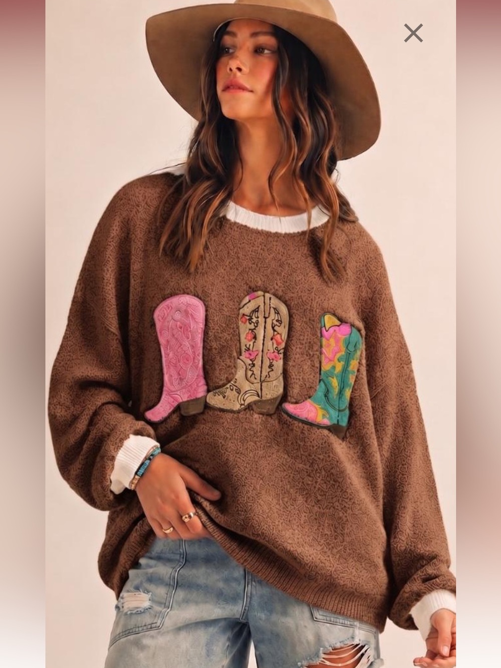 BV95–👢💛🤎 BUTTER YELLOW WILDFLOWER BOOTS PATCHWORK KNIT SWEATER